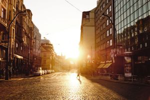 urban heat island effect demonstrated on an urban street at sunset