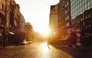 urban heat island effect demonstrated on an urban street at sunset